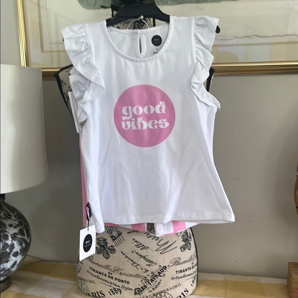White and Pink Short Sleeve Tees with Graphic Designs